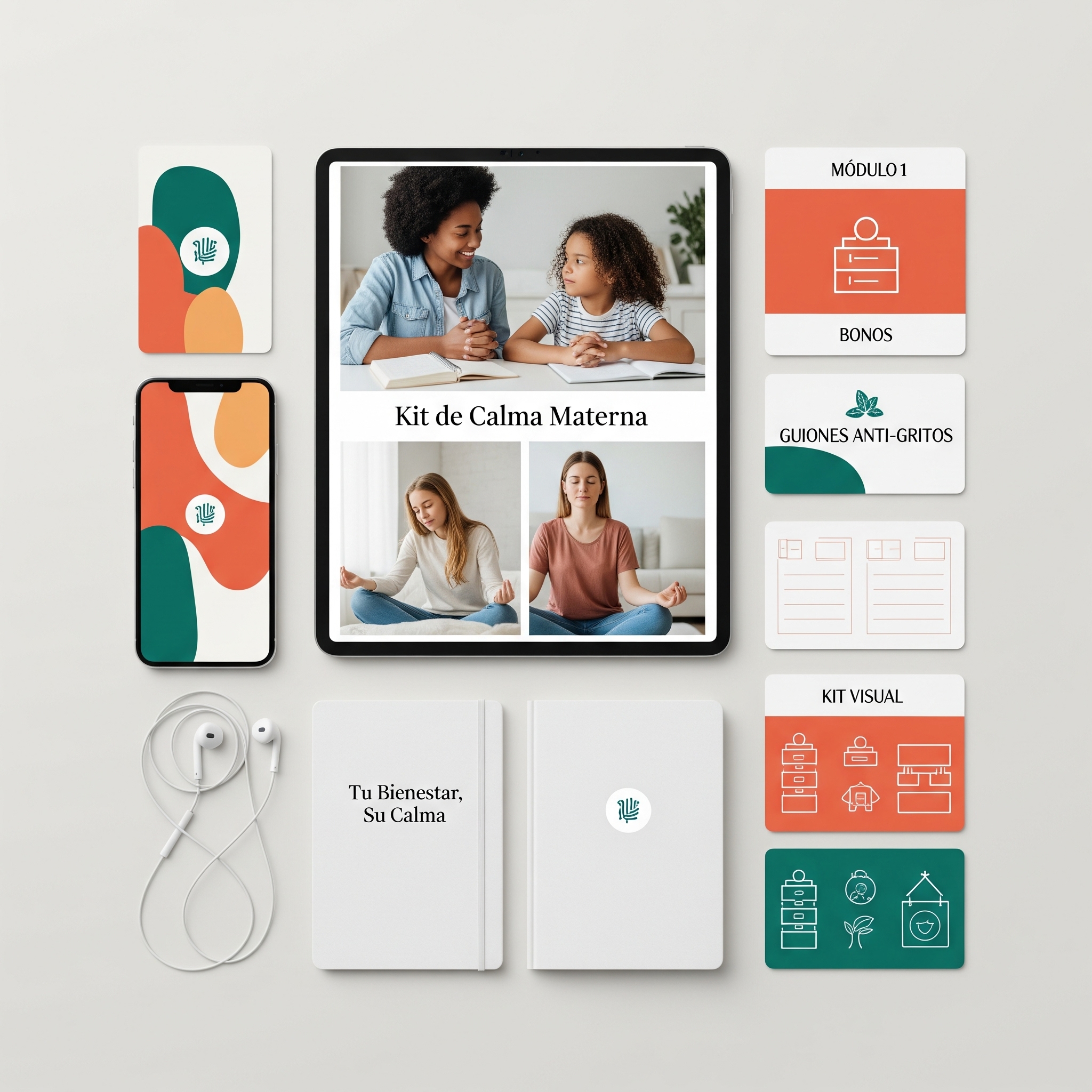 Mockup del Kit de Calma (mini-curso, guiones y recursos visuales)
